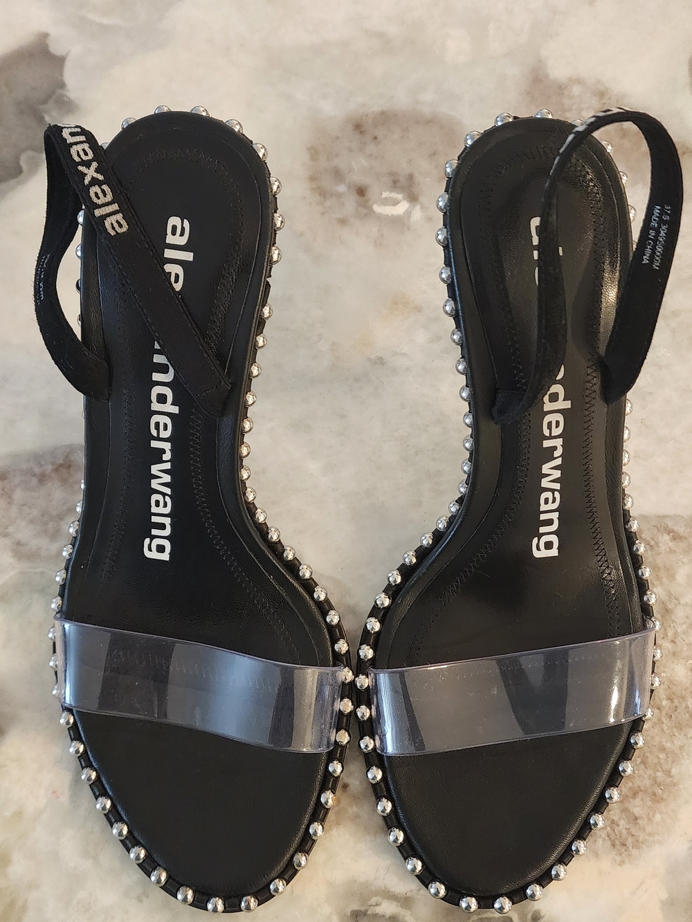 Alexander Wang Black Studded Clear-Band Slingback Sandals